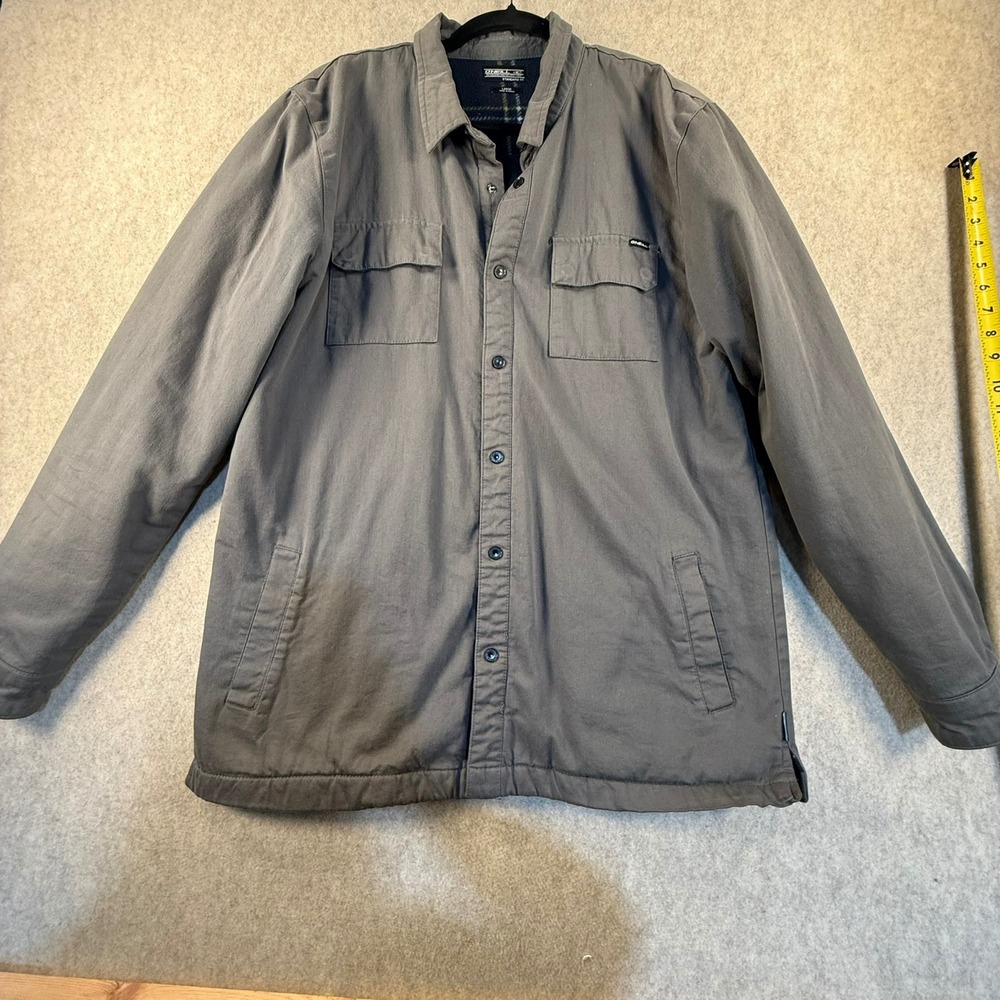 ONeill Mens Fleece Lined Canvas Shirt Jacket Gray Plaid Standard Fit Large